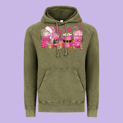Pink Christmas Coffee Cups Vintage Hoodie Designed By Texasbilliewilder