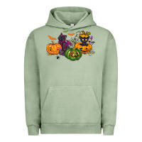 Pigment Oil Green Black cat and pumpkin Urban Hoodie - NancyCooperArtShop