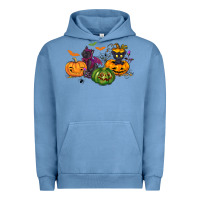 Pigment Pebble Blue Black cat and pumpkin Urban Hoodie - NancyCooperArtShop