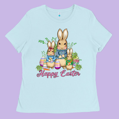Easter Bunny Family Wıth Carrots And Eggs Ladies Tee Designed By Adodesignshop