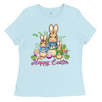 Baby Blue easter bunny family wıth carrots and eggs Ladies Tee - AdoDesignShop