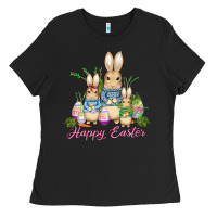 Black easter bunny family wıth carrots and eggs Ladies Tee - AdoDesignShop
