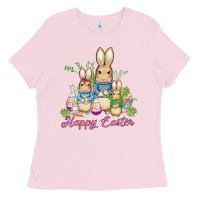Bubblegum Pink easter bunny family wıth carrots and eggs Ladies Tee - AdoDesignShop