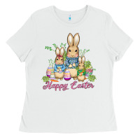 White easter bunny family wıth carrots and eggs Ladies Tee - AdoDesignShop