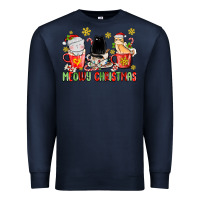 Navy meowy christmas cats coffee cups Premium Sweatshirt - MaliasSmallBusiness