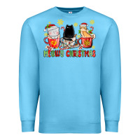 Ocean Blue meowy christmas cats coffee cups Premium Sweatshirt - MaliasSmallBusiness
