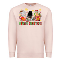 Pale Pink meowy christmas cats coffee cups Premium Sweatshirt - MaliasSmallBusiness