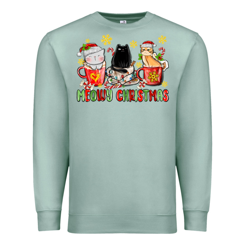 Meowy Christmas Cats Coffee Cups Premium Sweatshirt by MaliasSmallBusiness | Teevron