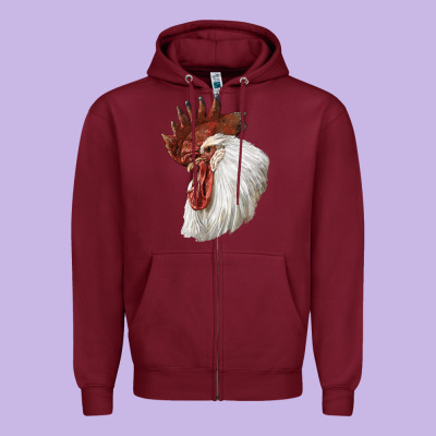 Leghorn Rooster Head Zipper Hoodie Designed By Lillyallendesigns