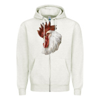 Oatmeal Heather Leghorn Rooster Head Zipper Hoodie - LillyAllenDesigns