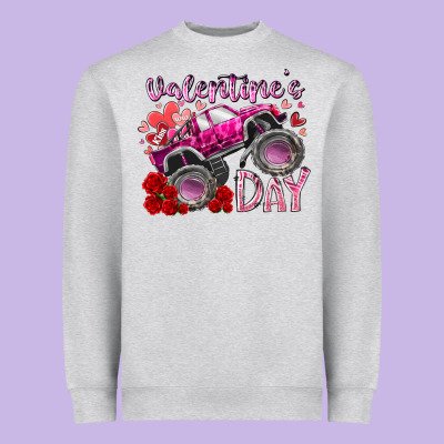 Valentines Day Monster Truck Heavyweight Sweatshirt Designed By Racoondesign