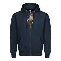 Navy cream legbar rooster Zipper Hoodie - LillyAllenDesigns