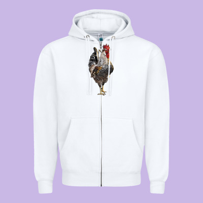 Cream Legbar Rooster Zipper Hoodie Designed By Lillyallendesigns
