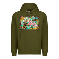 Army Green bees and lilies with leopard Premium Hoodie - Artiststas