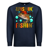 Navy wishing i was fishing Premium Sweatshirt - MaliasSmallBusiness