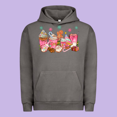 Pink Gingerbread Coffee Cups Urban Hoodie Designed By Texasbilliewilder