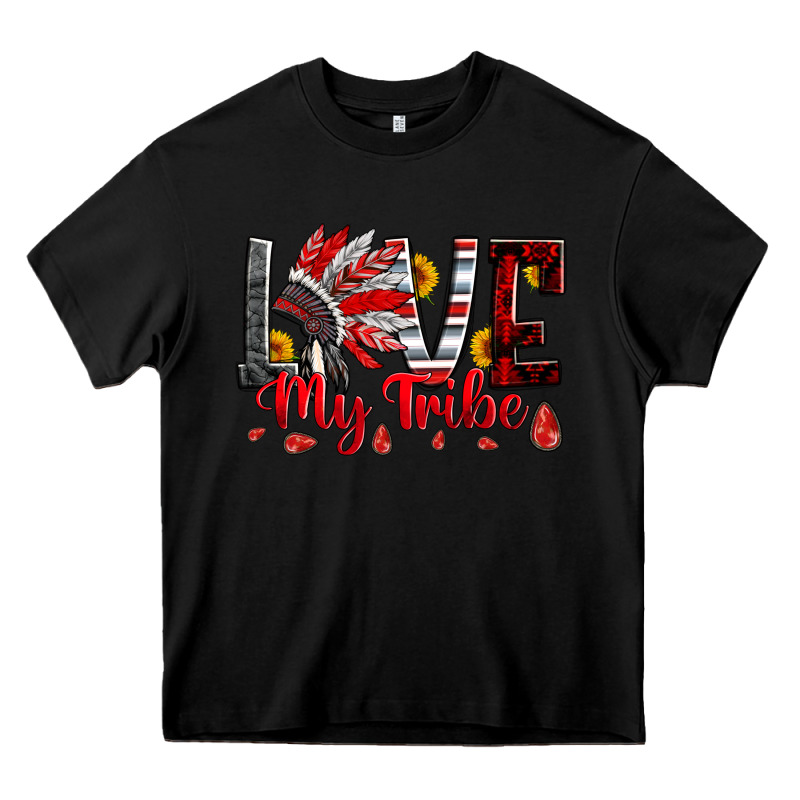 Red Black Grey White Love My Tribe Indian Headdres Heavy Core Tee by Artiststas | Teevron