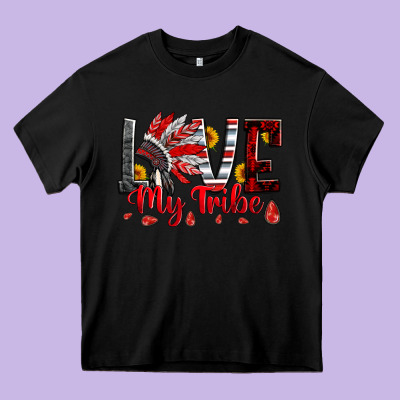 Red Black Grey White Love My Tribe Indian Headdres Heavy Core Tee Designed By Artiststas
