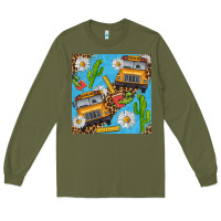 Army Green school bus seamless pattern Long Sleeve Tee - BundleAndBundleShop