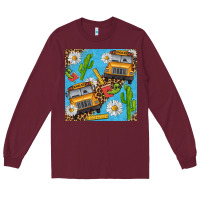 Burgundy school bus seamless pattern Long Sleeve Tee - BundleAndBundleShop