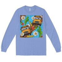 Colony Blue school bus seamless pattern Long Sleeve Tee - BundleAndBundleShop