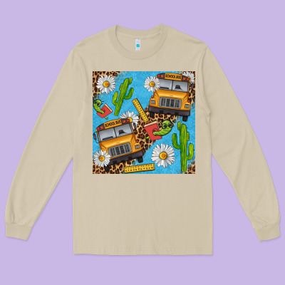School Bus Seamless Pattern Long Sleeve Tee Designed By Bundleandbundleshop