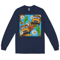 Navy school bus seamless pattern Long Sleeve Tee - BundleAndBundleShop
