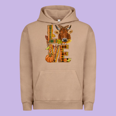 Love Fall Cow Urban Hoodie Designed By Nancycooperartshop