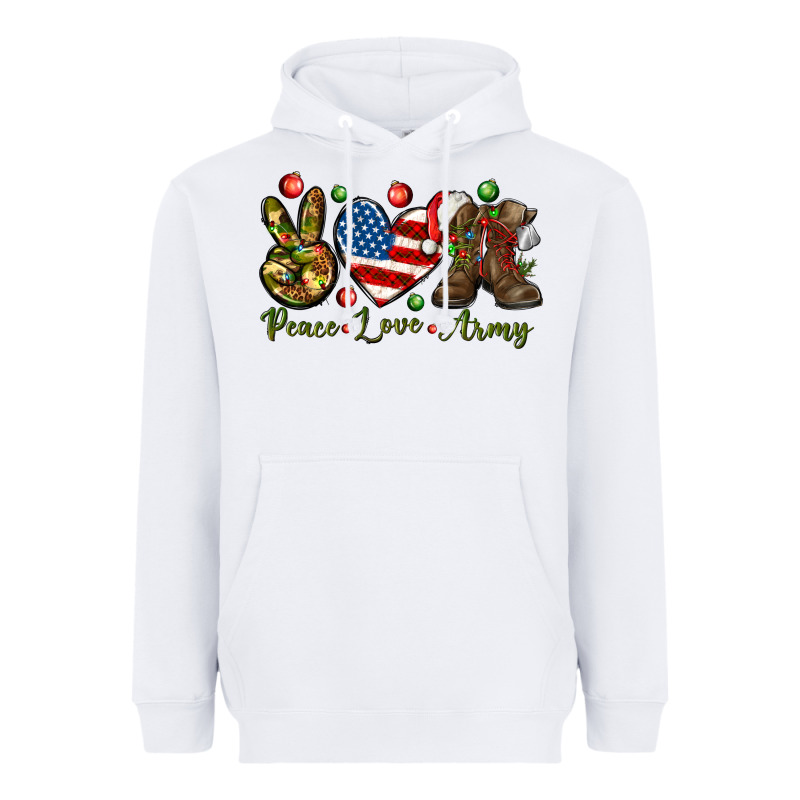 Peace Love Army Christmas Heavyweight Hoodie by NancyCooperArtShop | Teevron