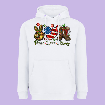 Peace Love Army Christmas Heavyweight Hoodie Designed By Nancycooperartshop
