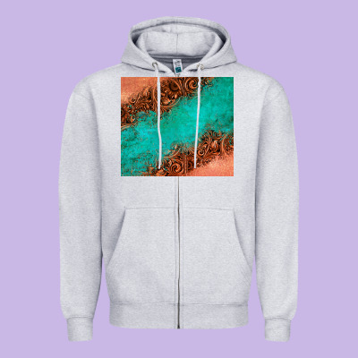 Leather Turquoise Glitter Tumbler Zipper Hoodie Designed By Jasminsmagicworld