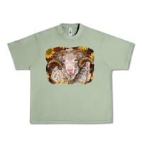 Oil Green merino ram with sunflowers Urban Heavy Tee - BarkalooDesign