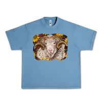 Pebble Blue merino ram with sunflowers Urban Heavy Tee - BarkalooDesign