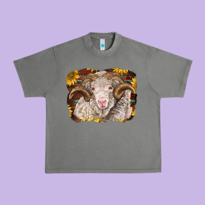 Merino Ram With Sunflowers Urban Heavy Tee Designed By Barkaloodesign