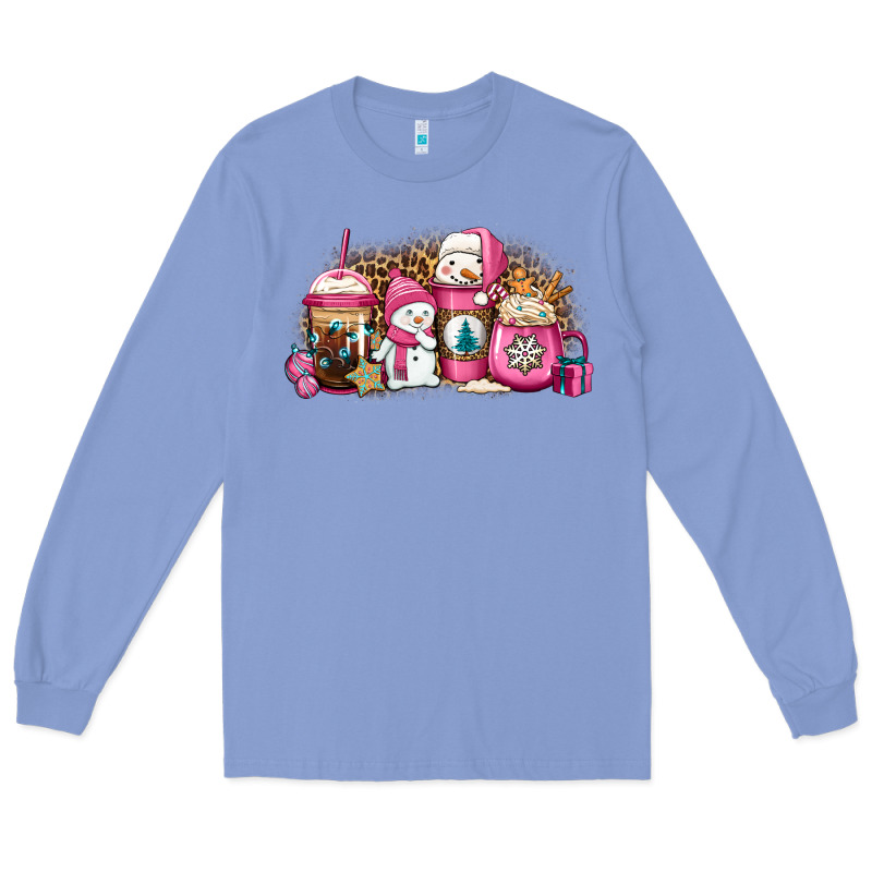 Pink Christmas Winter Snowman Coffee Long Sleeve Tee by Jasminsmagicworld | Teevron