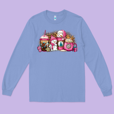 Pink Christmas Winter Snowman Coffee Long Sleeve Tee Designed By Jasminsmagicworld