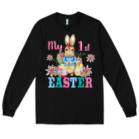 Black my first easter with baby bunny and eggs Long Sleeve Tee - AdoDesignShop