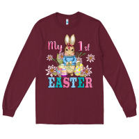 Burgundy my first easter with baby bunny and eggs Long Sleeve Tee - AdoDesignShop