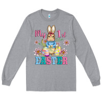 Heather Grey my first easter with baby bunny and eggs Long Sleeve Tee - AdoDesignShop