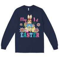 Navy my first easter with baby bunny and eggs Long Sleeve Tee - AdoDesignShop