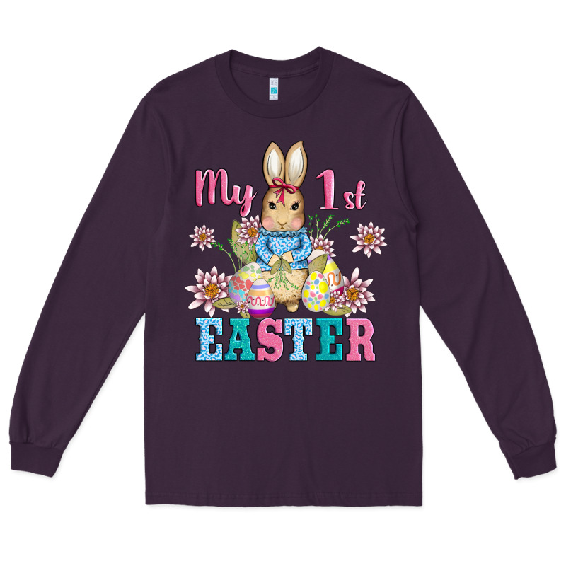 My First Easter With Baby Bunny And Eggs Long Sleeve Tee by AdoDesignShop | Teevron