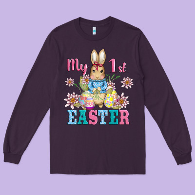 My First Easter With Baby Bunny And Eggs Long Sleeve Tee Designed By Adodesignshop
