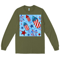 Army Green 4th of july firecracker and star seamless  pattern Long Sleeve Tee - BundleAndBundleShop