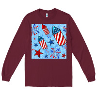 Burgundy 4th of july firecracker and star seamless  pattern Long Sleeve Tee - BundleAndBundleShop