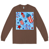 Chestnut 4th of july firecracker and star seamless  pattern Long Sleeve Tee - BundleAndBundleShop