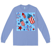 Colony Blue 4th of july firecracker and star seamless  pattern Long Sleeve Tee - BundleAndBundleShop