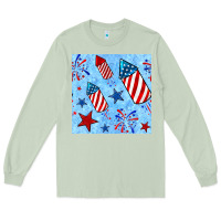 Matcha 4th of july firecracker and star seamless  pattern Long Sleeve Tee - BundleAndBundleShop