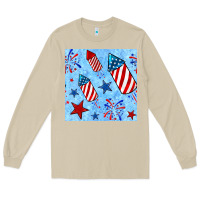Mushroom 4th of july firecracker and star seamless  pattern Long Sleeve Tee - BundleAndBundleShop