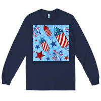 Navy 4th of july firecracker and star seamless  pattern Long Sleeve Tee - BundleAndBundleShop