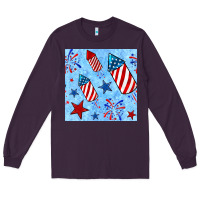 Plum 4th of july firecracker and star seamless  pattern Long Sleeve Tee - BundleAndBundleShop